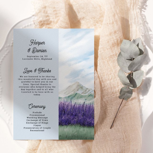 Mountain Wedding Watercolor Lavender Landscape Programme (Wedding Program from my Mountain Lavender Wedding Collection)