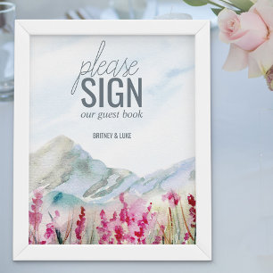 Mountain Wedding Watercolor Sign Guestbook