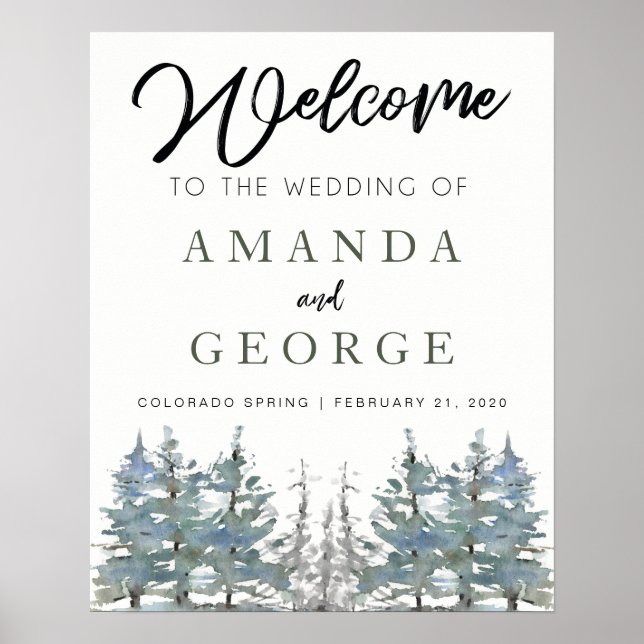Mountain Wedding welcome sign | forest trees (Front)