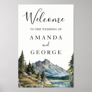 Mountain wedding welcome sign lakeside