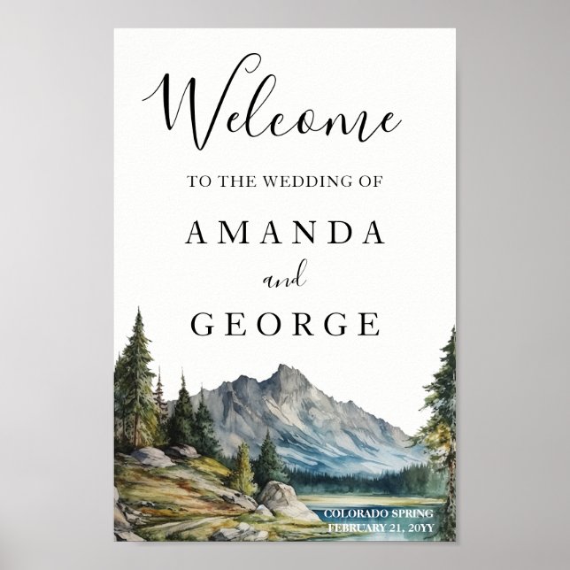 Mountain wedding welcome sign lakeside (Front)
