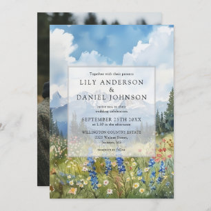 Mountain Wildflower Floral Meadow Wedding Photo Invitation