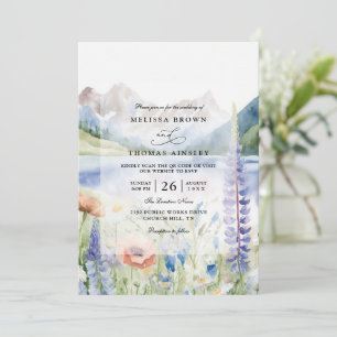 Mountain Wildflower Landscape QR Code Wedding Invitation