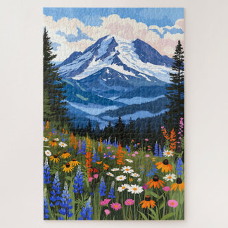 Mountain Wildflower Meadow Puzzle - Alpine Lake La