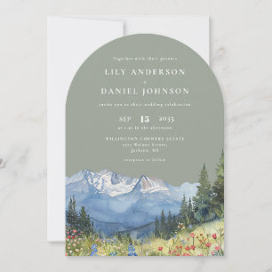 Mountain Wildflower Sage Green Wedding Arch Invitation