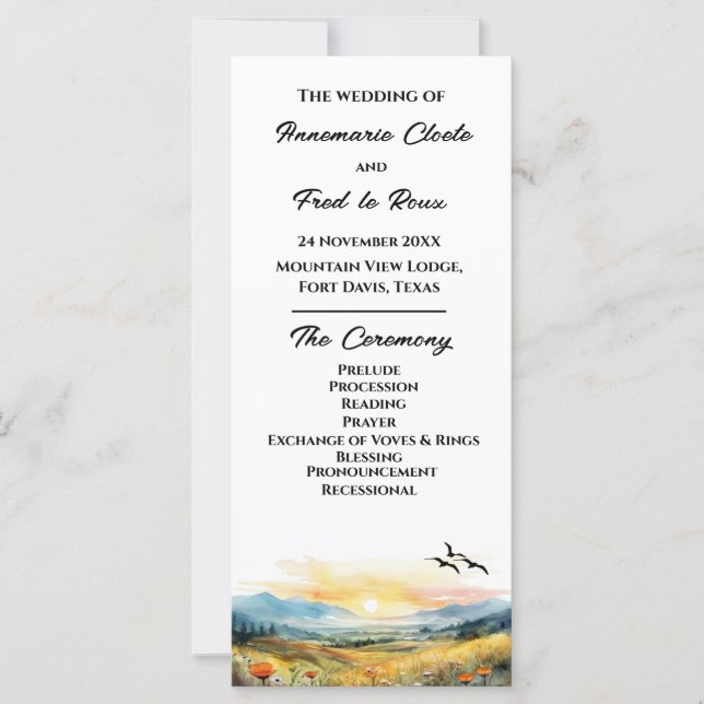 Mountain & Wildflower Wedding Ceremony Program (Front)