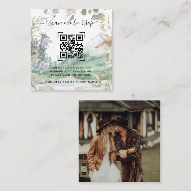 Mountain Wildflower Wedding Website | QR Code Enclosure Card (Front/Back)