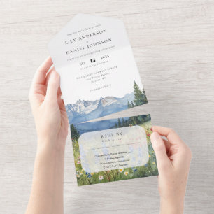 Mountain wildflowers Floral Adventure Wedding All In One Invitation