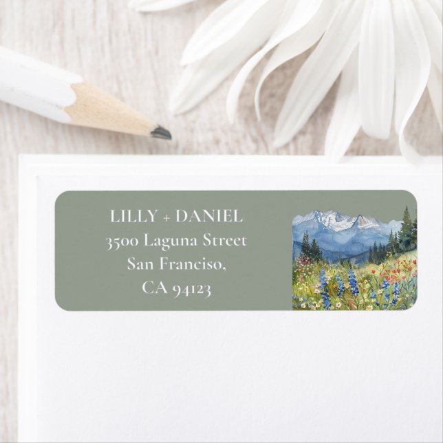 Mountain Wildflowers Sage Green Return Address (Insitu)