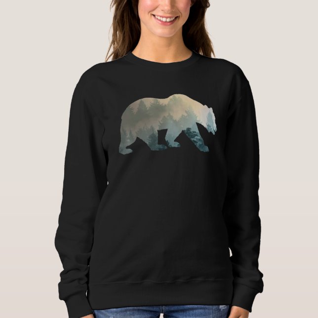 Mountain Wildlife Bear Silhouette Foggy Tree Natur Sweatshirt (Front)