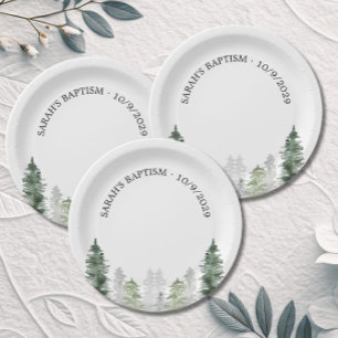 Mountain Winter Baptism Paper Plate