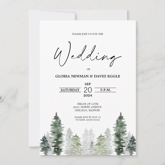 Mountain Winter Elegant Wedding Invitation (Front)