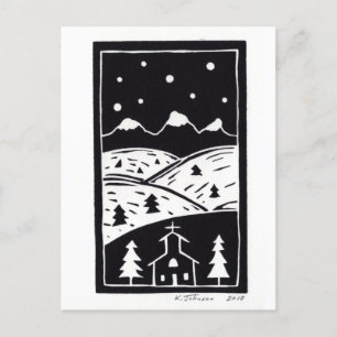 Mountain Winter Linocut Postcard