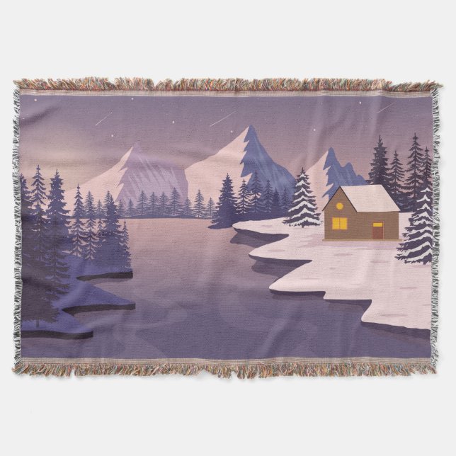 Mountain winter nature landscape throw blanket (Front)