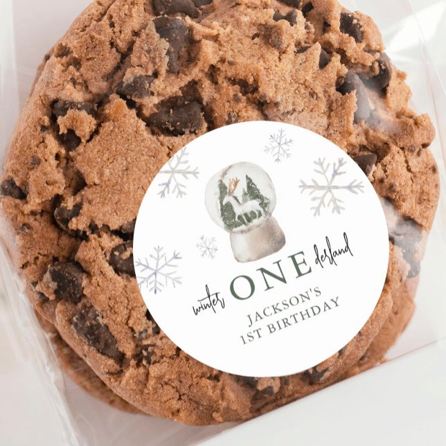 Mountain Winter Onederland 1st Birthday Party Classic Round Sticker (Creator Uploaded)