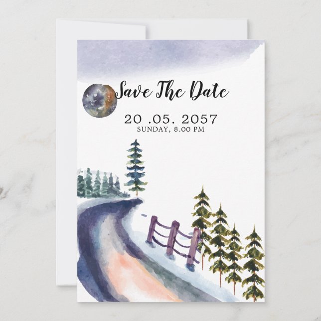 Mountain Winter Pine Tree Wedding Invitation Card  (Back)