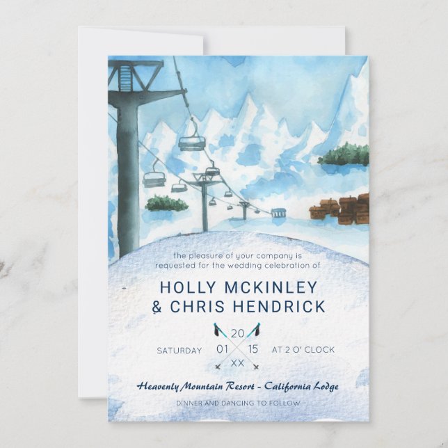 Mountain Winter Skiing Wedding Invitation (Front)