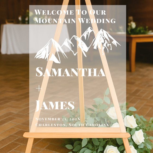 Mountain Winter Wedding Welcome Frosted Acrylic Sign (Creator Uploaded)