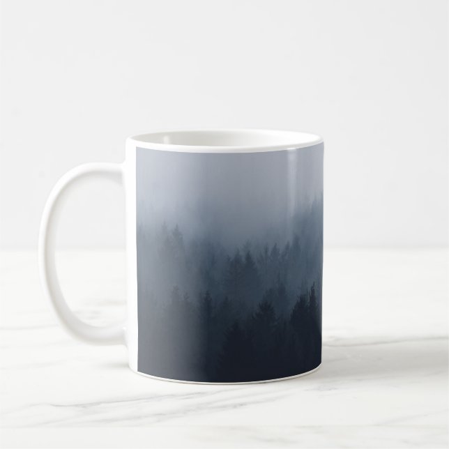 MOUNTAIN WITH FOREST IN THE FOG COFFEE MUG (Left)