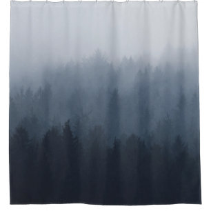 MOUNTAIN WITH FOREST IN THE FOG SHOWER CURTAIN