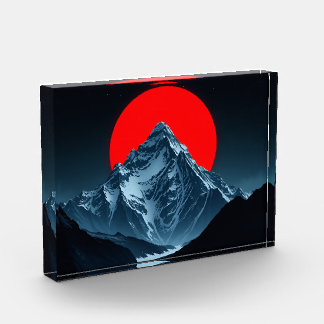 Mountain with red moon photo block