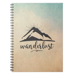 Mountain with Sunrays and Wanderlust Typography Spiral Notebook
