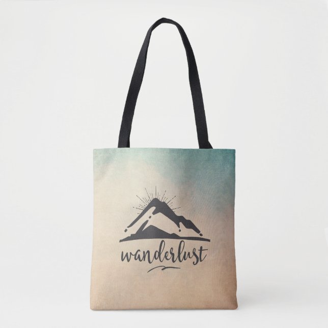 Mountain with Sunrays - Wanderlust Typography Tote Bag (Front)