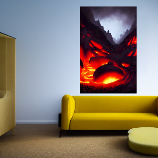 Mountain with volcano and lava | AI Art Poster