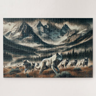 Mountain Wolf Pack, Wolf Family, Wilderness Jigsaw Puzzle