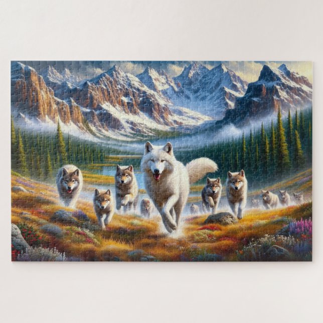 Mountain Wolf Pack, Wolf Family, Wilderness Jigsaw Puzzle (Horizontal)