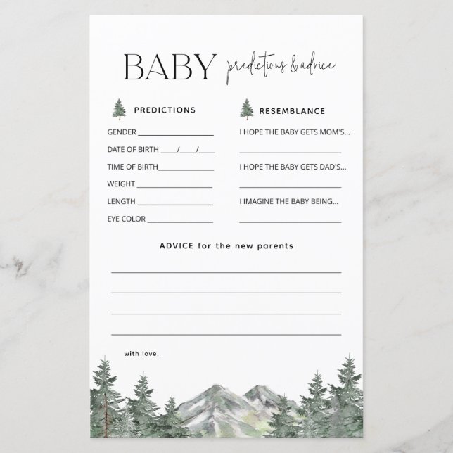 Mountain Woodland Baby Predictions and Advice Card (Front)