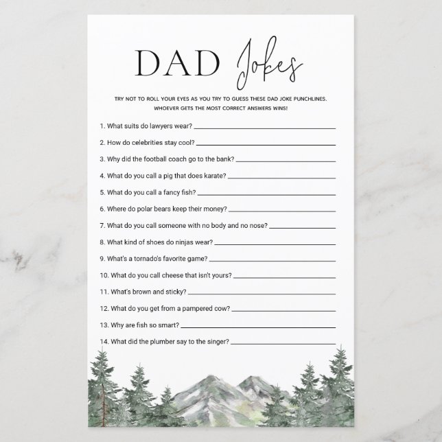 Mountain Woodland Baby Shower Dad Jokes Game (Front)