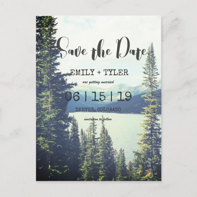 Mountain Woodland Forest Lakeside Save The Date Announcement Postcard (Front)