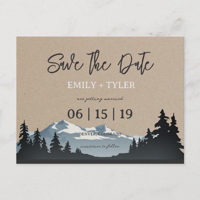 Mountain Woodland Forest Trees Save The Date Announcement Postcard (Front)