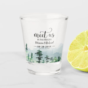 Mountain Woods Destination Wedding Save The Date Shot Glass