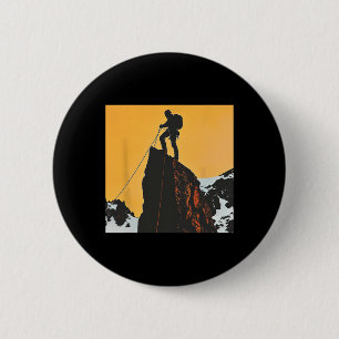 Mountaineer On A Summit Silhouette  6 Cm Round Badge