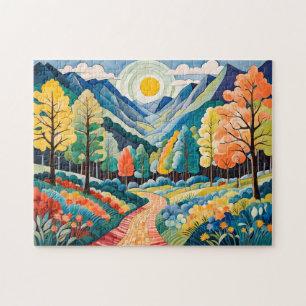 Mountainous Autumn Landscape with Trail Jigsaw Puzzle