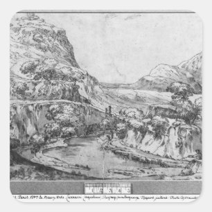 Mountainous landscape square sticker