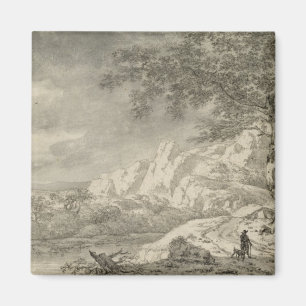 Mountainous Landscape with a Hiker Magnet