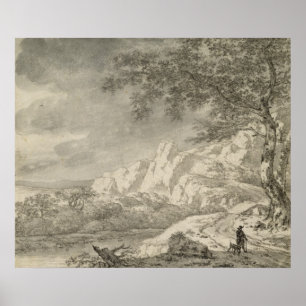 Mountainous Landscape with a Hiker Poster