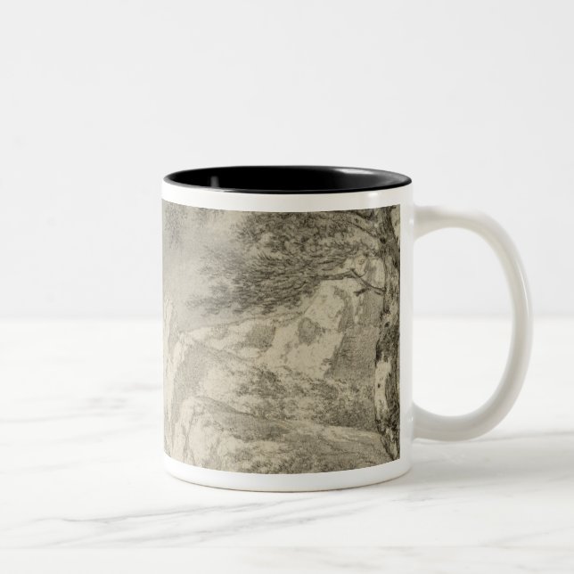 Mountainous Landscape with a Hiker Two-Tone Coffee Mug (Right)