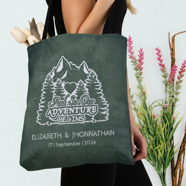 Mountains Adventure Begins Green Wedding Travel Tote Bag (Creator Uploaded)