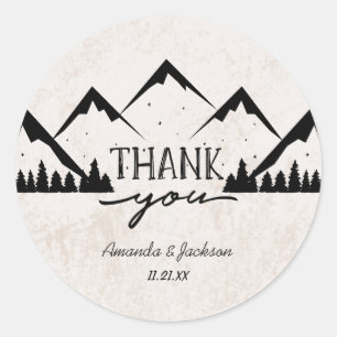 Mountains Adventure Begins Monogram Wedding Classic Round Sticker
