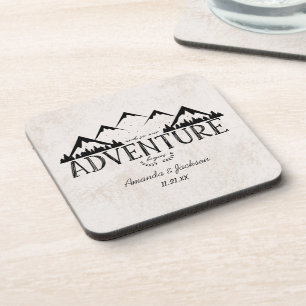 Mountains Adventure Begins Wedding Monogram Coaster