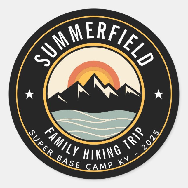 Mountains Adventure Family Hiking Trip Custom Classic Round Sticker (Front)