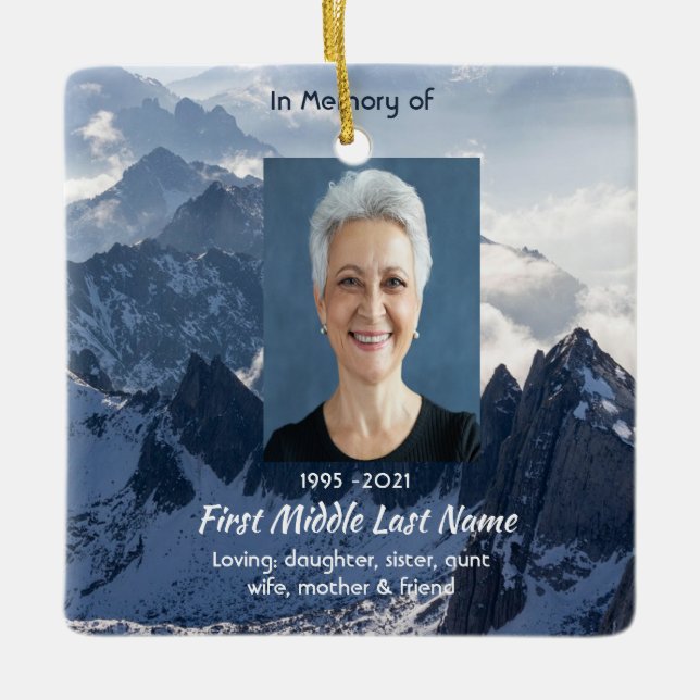 Mountains Alpine Memorial Keepsake Ceramic Ornament (Front)