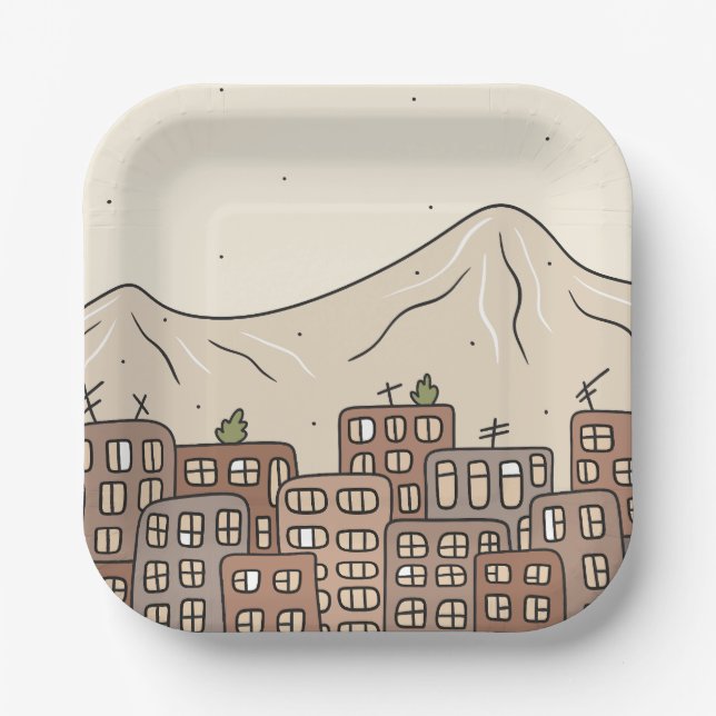 Mountains and city paper plate (Front)