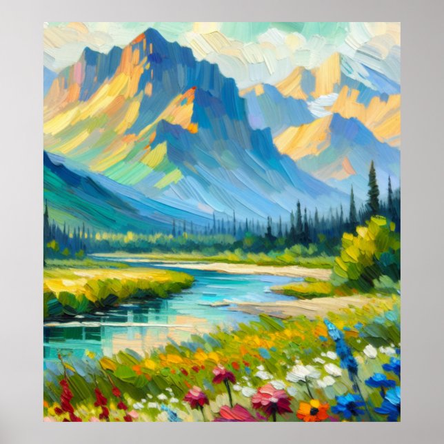 Mountains and Flowers Poster (Front)