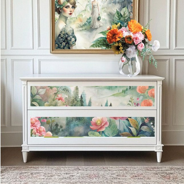 Mountains and Flowers Watercolor Decoupage Tissue Paper (Creator Uploaded)