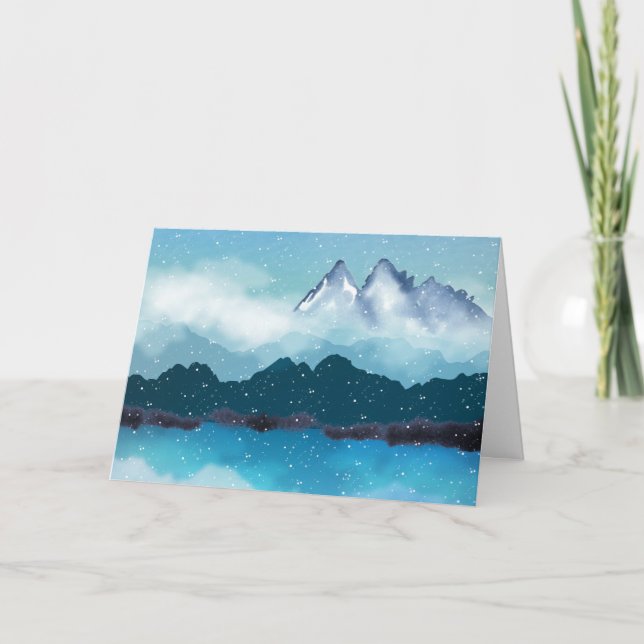 Mountains and Lake in Snow Card (Front)